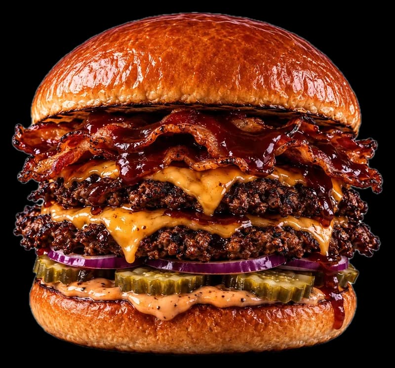 Smash Burger BBQ Boost mit knusprigem Bacon, BBQ-Sauce und Cheddar
