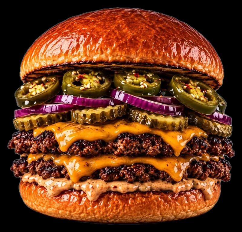 Smash Burger Redline mit Jalapeños, roten Zwiebeln und Cheddar