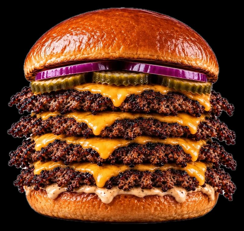 Smash Burger Max RPM mit vier Patties und vierfach Cheddar